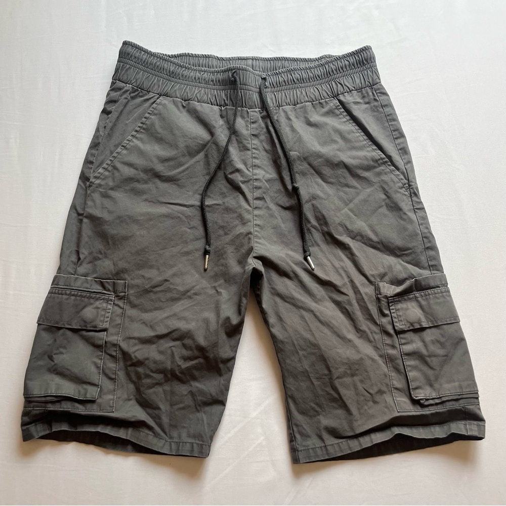 JOHN ELLIOTT‎ taupe grey elastic drawstring cargo utility shorts